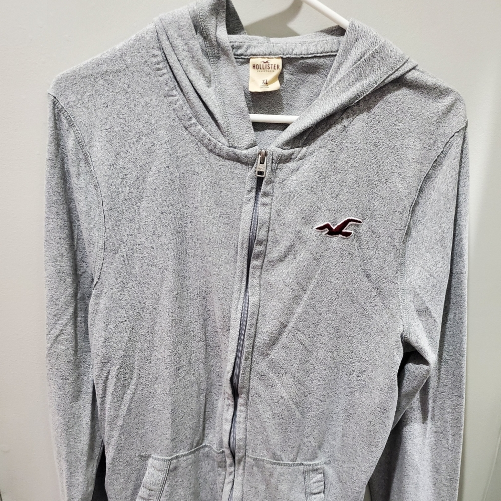 Womens Hollister Zip-Up Hoodie Grey Lightweight XL